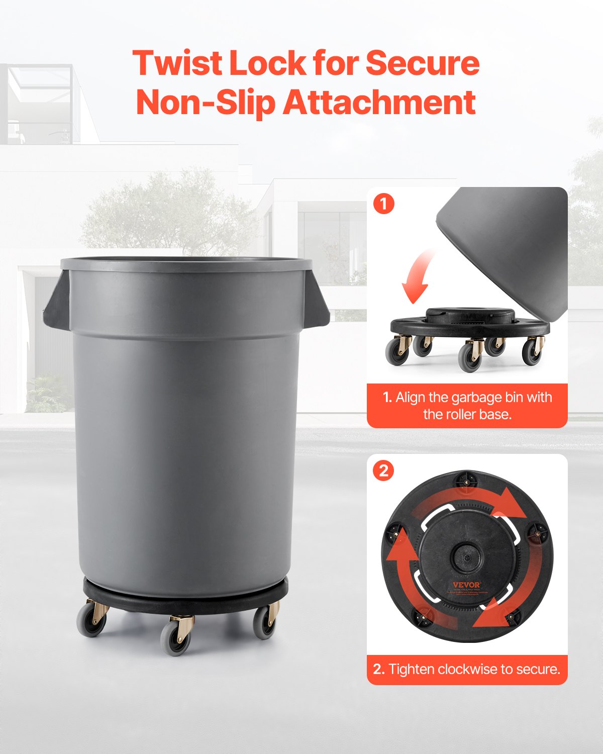 Papperskorgvagn, passar 20, 32, 44, 55 gallon behållare, rund papperskorg med rullbas och 4 låsbara hjul, 500 kg viktkapacitet, kraftig tunnvagn, multifunktionell rullvagn