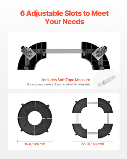 Papperskorg med 4 låsbara hjul, 180 kg viktkapacitet, 2-pack rund papperskorg med rullbas, 35-51 cm justerbar, kraftig växtvagn, multifunktionell rullvagn, svart