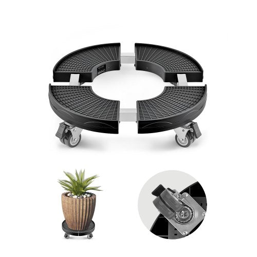 Papperskorg med 4 låsbara hjul, 180 kg viktkapacitet, rund papperskorg med rullbas, 35-51 cm justerbar, kraftig trumvagn med växter, multifunktionell rullvagn, svart
