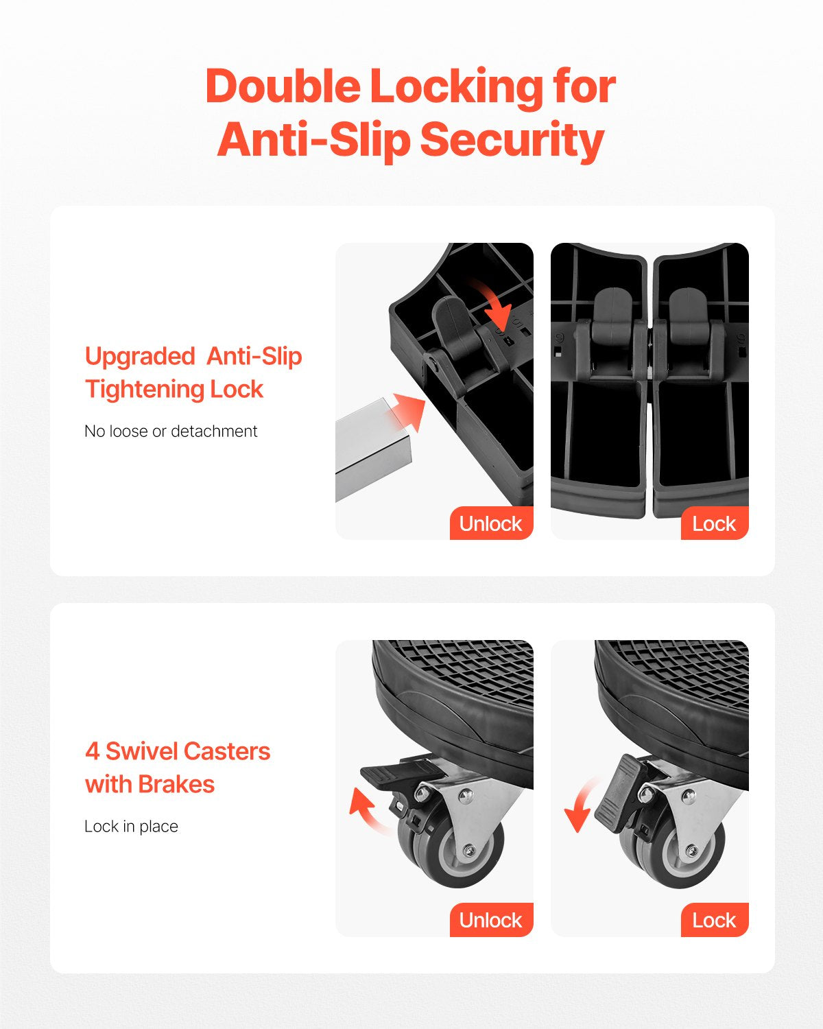 Papperskorg med 4 låsbara hjul, 180 kg viktkapacitet, rund papperskorg med rullbas, 35-51 cm justerbar, kraftig trumvagn med växter, multifunktionell rullvagn, svart