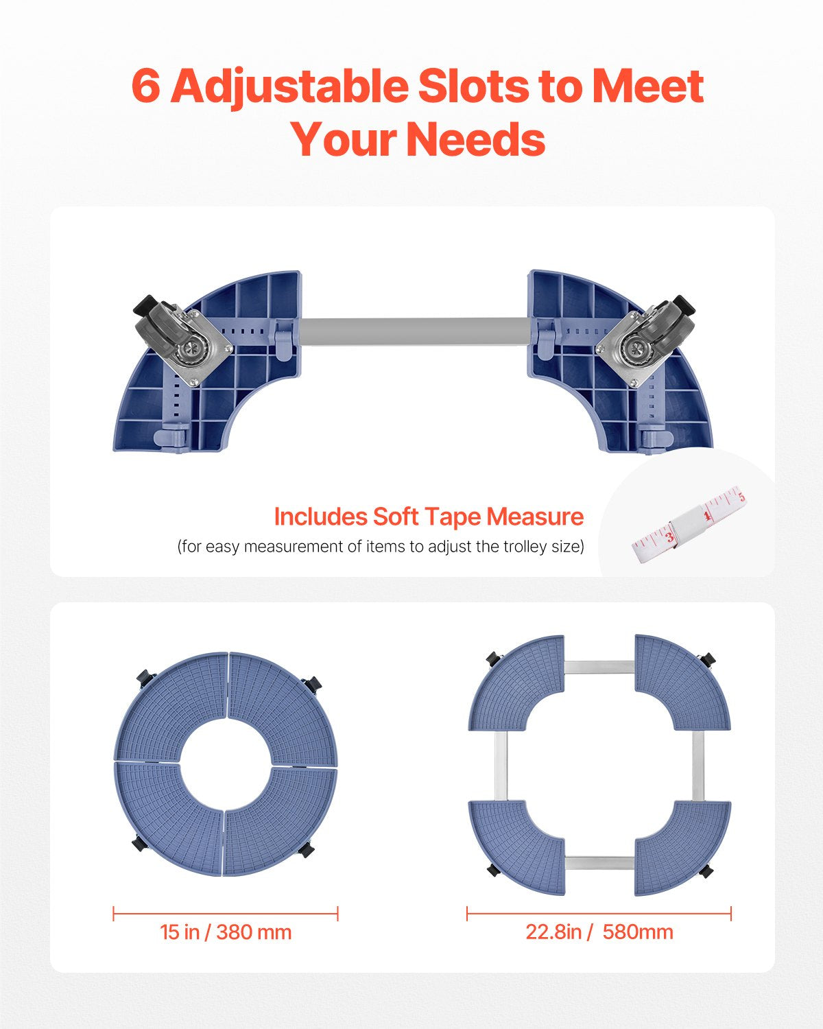 Papperskorg med 4 låsbara hjul, 180 kg viktkapacitet, rund papperskorg med rullbas, 35-51 cm justerbar, kraftig trumvagn för växter, multifunktionell rullvagn, blå