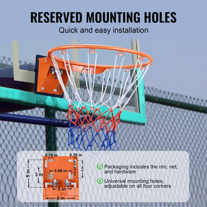Basketkorg, väggdörrmonterad basketkorg, kraftig Q235 basketmål med flexkant och nät, standard 18" hängande basketkorg för inomhus och utomhusbruk för barn och vuxna