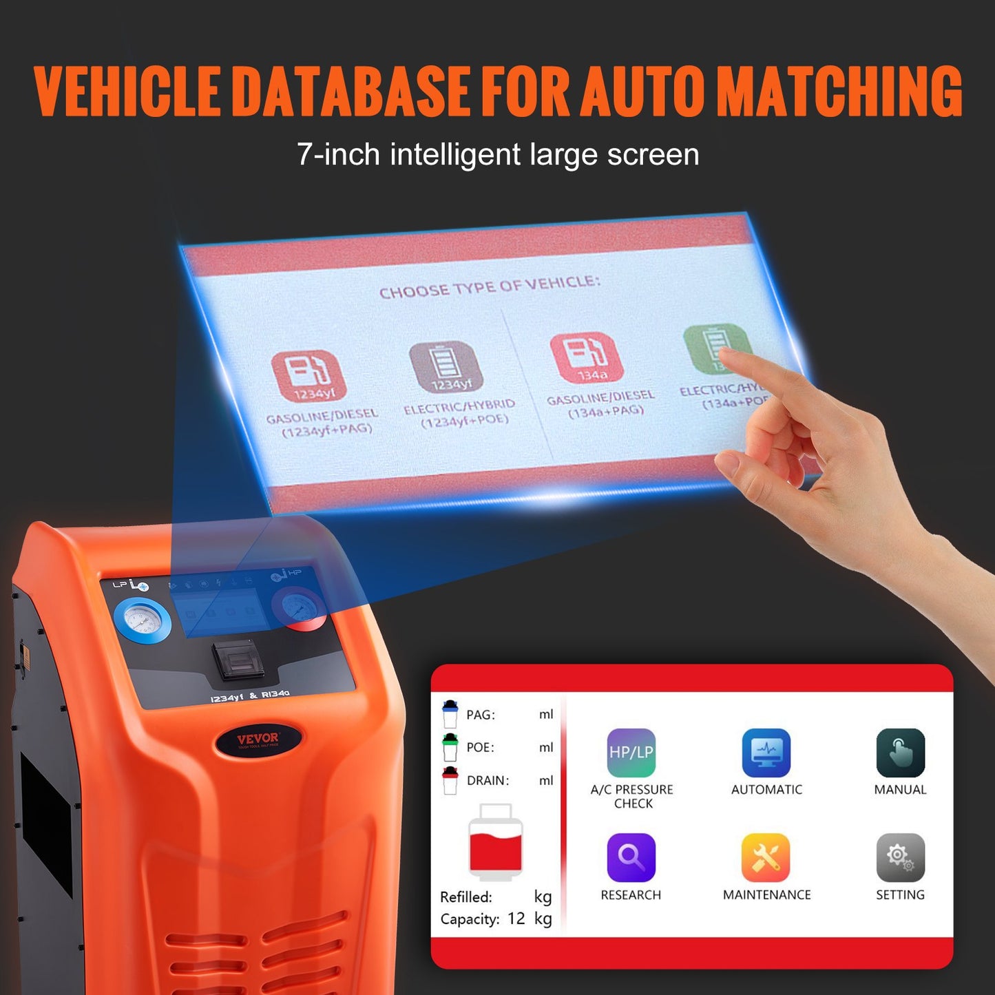 Helautomatisk köldmedieåtervinningsmaskin - Tvåcylindrig AC-återvinningsmaskinsats Inbyggd kompressor/elektronisk våg/filter/återvinningstank, återvinningsmaskin HVAC Endast för R134A+R1234YF