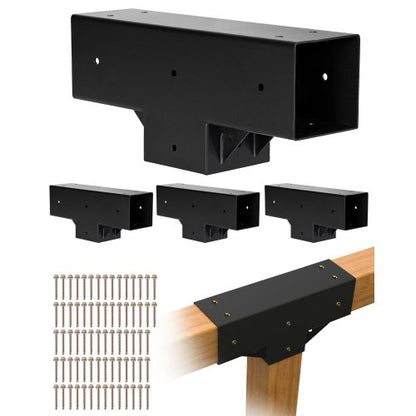 Pergola-kit 4-pack, T-formad 4x4 (faktiska 92 x 92 mm), 3-vägs pergolafästen DIY träbearbetning paviljongfäste-kit med skruvar för 92 x 92 mm träbalkar i verklig storlek för utomhusfest och bankett