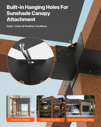 Pergolafästesats, 6x6 tum (innermått 142 x 142 mm), 2 st. 4-vägs kraftiga hörnfästen för träarbeten, gör-det-själv-stolpssats, enkel installation av träbjälkar för paviljonger, uteplatspergolor, timmerstuga