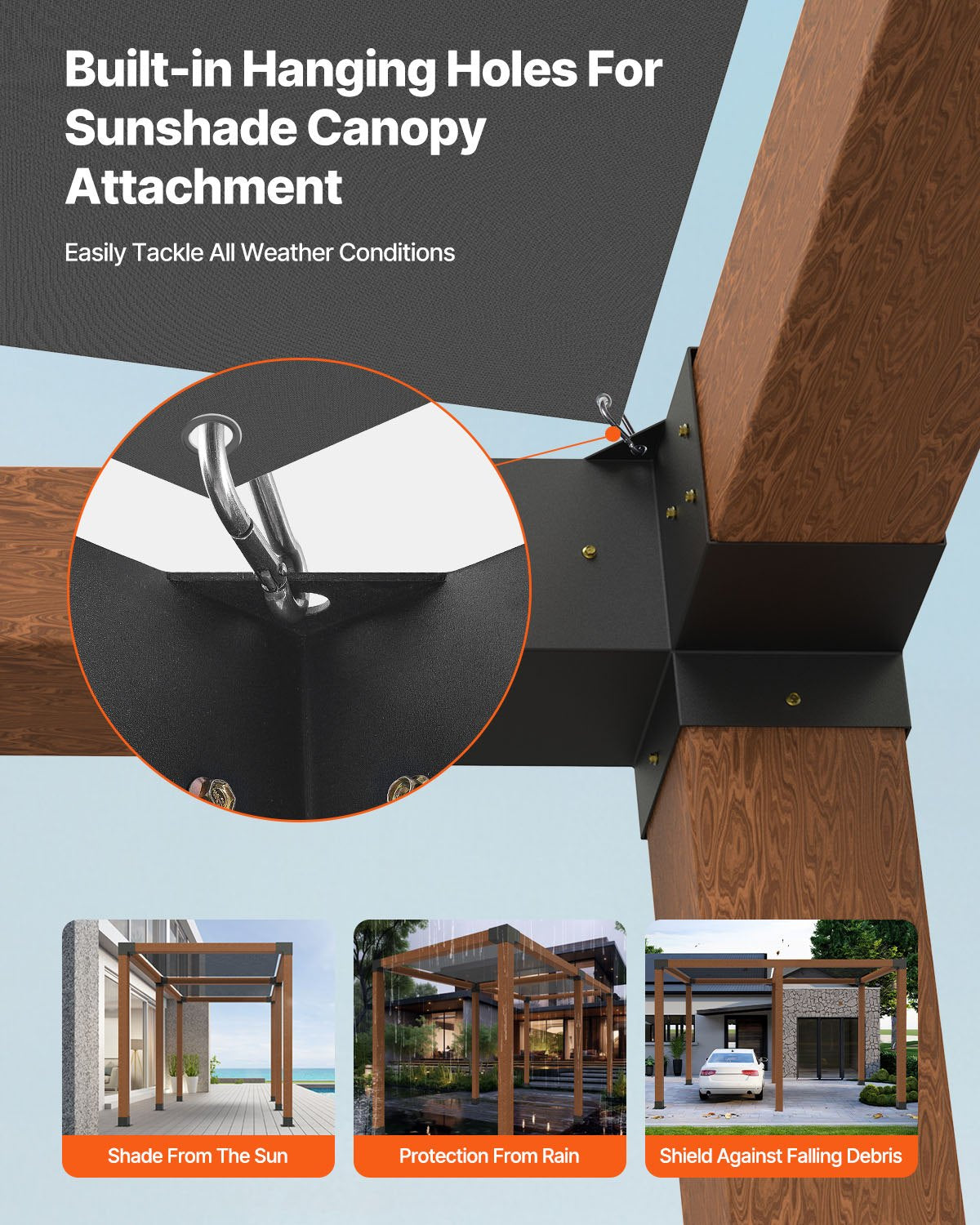 Pergola Bracket Kit, 4x4 Inch (Inner Size 92 x 92 mm), 4 Pcs 3-Way Heavy Duty Corner Bracket Woodworks DIY Post Base Kit, Easy Installation Wooden Beams for Gazebos, Patio Pergolas, Log Cabin