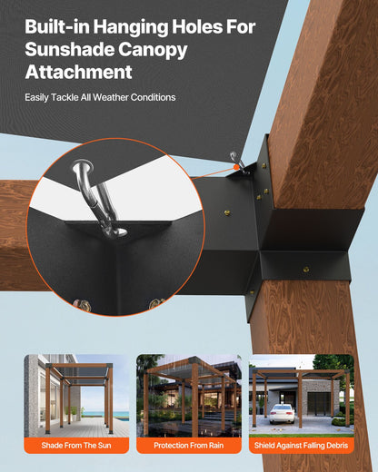 Pergola Bracket Kit, 4x4 Inch (Inner Size 92 x 92 mm), 4 Pcs 3-Way Heavy Duty Corner Bracket Woodworks DIY Post Base Kit, Easy Installation Wooden Beams for Gazebos, Patio Pergolas, Log Cabin