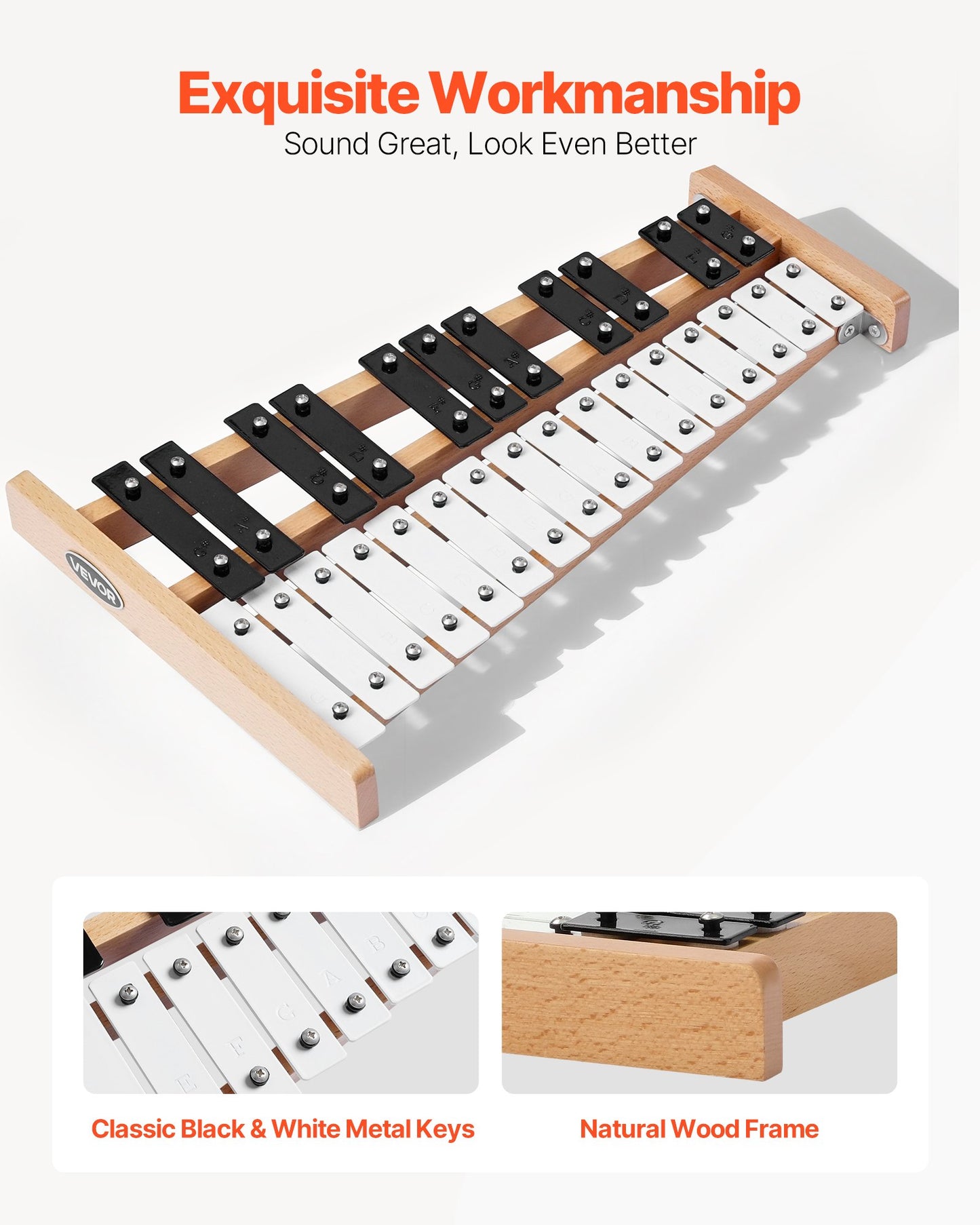 Klockspelsxylofon, 27 toner, professionellt xylofonslagverksinstrument, med metalltangenter, inkluderar 4 klubbor, bärväska, nybörjarinstrument för musikundervisning för vuxna och barn