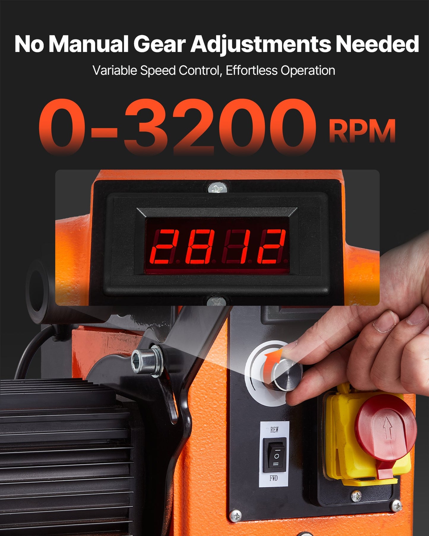 Träbearbetningssvarv, 1100W / 1,5 hk, träsvarv med variabel hastighet från 0 till 3200 varv/min, arbetsbänk 406 x 1020 mm, borstlös likströmsmotor, gjutjärnshus, verktygsstöd, för medelstora till stora träbearbetningsprojekt