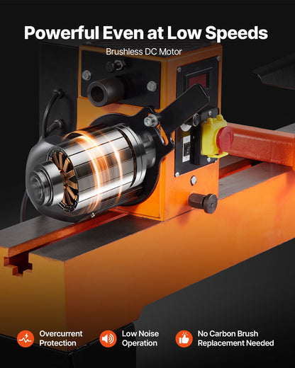 Träbearbetningssvarv, 1100W / 1,5 hk, träsvarv med variabel hastighet från 0 till 3200 varv/min, arbetsbänk 406 x 1020 mm, borstlös likströmsmotor, gjutjärnshus, verktygsstöd, för medelstora till stora träbearbetningsprojekt