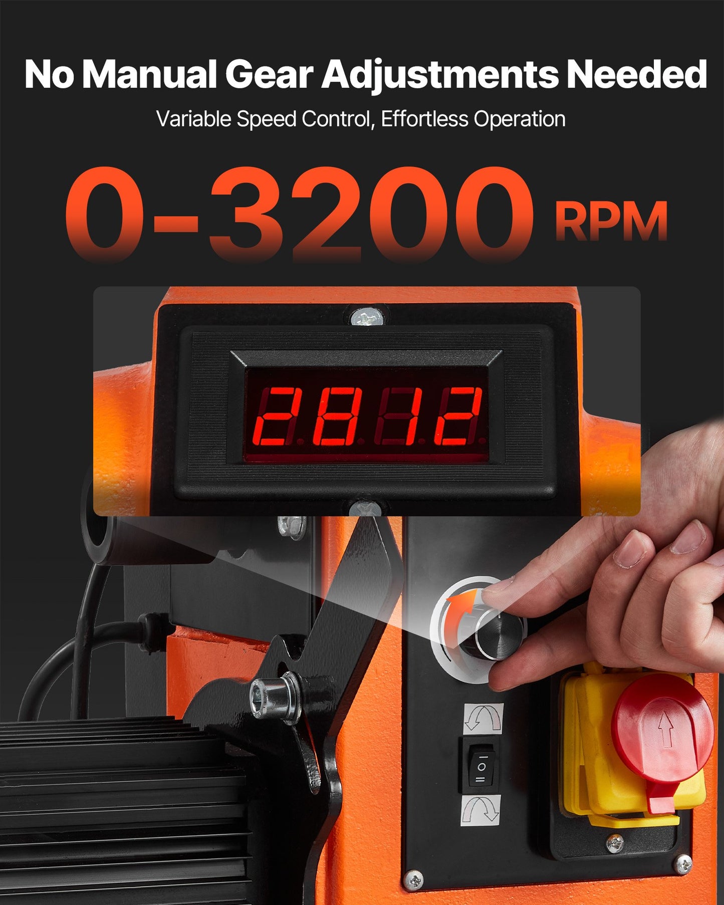 Träbearbetningssvarv, 1500W / 2 hk, träsvarv med variabel hastighet från 0 till 3200 varv/min, arbetsbänk 457 x 1020 mm, borstlös likströmsmotor, gjutjärnshus, verktygsstöd, för medelstora till stora träbearbetningsprojekt