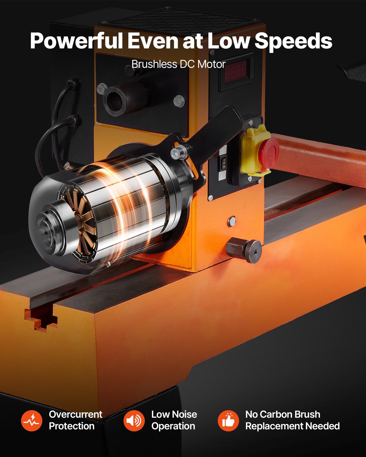 Träbearbetningssvarv, 1500W / 2 hk, träsvarv med variabel hastighet från 0 till 3200 varv/min, arbetsbänk 457 x 1020 mm, borstlös likströmsmotor, gjutjärnshus, verktygsstöd, för medelstora till stora träbearbetningsprojekt