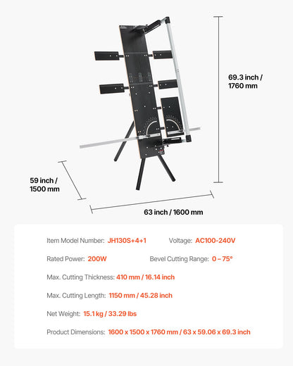 Skumskärare för het tråd, 200W fristående frigolitskärare med 6 st nickel-krom värmetrådar, professionellt elektriskt skärverktyg med 1150 mm max skärlängd för skum, svamp, KT-skivor