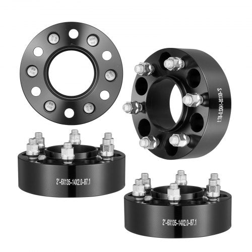 Hjulspacers, 2" 6"x5,3" hjuladaptrar, 6-gaffels smidda distanser, 87,1 mm borrning navcentrisk M14 x2 pinnbultar distanser, passar till Ford Expedition, F150, Lincoln Navigator, 4 st svarta