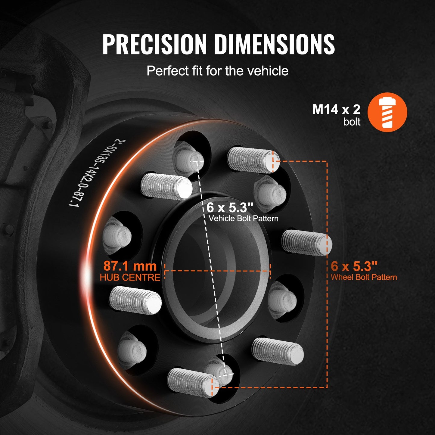 Hjulspacers, 2" 6"x5,3" hjuladaptrar, 6-gaffels smidda distanser, 87,1 mm borrning navcentrisk M14 x2 pinnbultar distanser, passar till Ford Expedition, F150, Lincoln Navigator, 4 st svarta