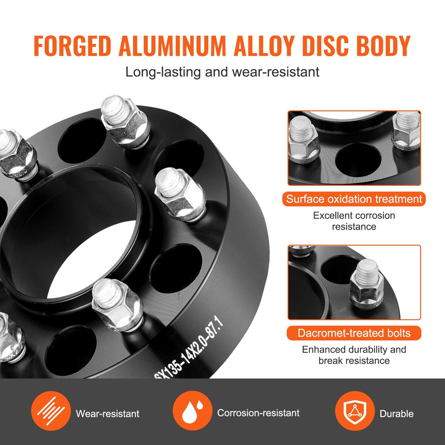 Hjulspacers, 2" 6"x5,3" hjuladaptrar, 6-gaffels smidda distanser, 87,1 mm borrning navcentrisk M14 x2 pinnbultar distanser, passar till Ford Expedition, F150, Lincoln Navigator, 4 st svarta