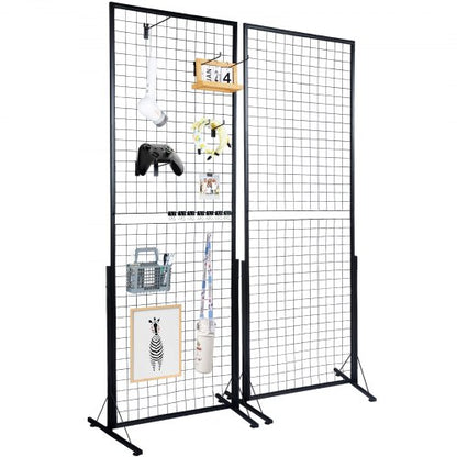 61 x 170,7 cm väggpaneler i torn, 2-pack väggmonterade displayställ med tråd och T-bas, golvstående, dubbelsidiga väggpaneler för konsthantverksmässor, butiksdisplay med extra klämmor och krokar