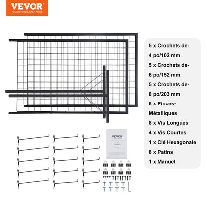 61 x 170,7 cm väggpaneler i torn, 2-pack väggmonterade displayställ med tråd och T-bas, golvstående, dubbelsidiga väggpaneler för konsthantverksmässor, butiksdisplay med extra klämmor och krokar