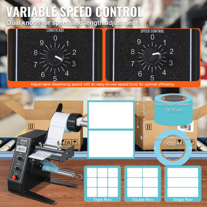 Automatisk etikettdispenser, bredd 15–125 mm, längd 3–150 mm, automatisk etikettborttagare och etikettsepareringsmaskin, hastighetsjusterbar etikettapplikator, automatisk räkning 0–999999