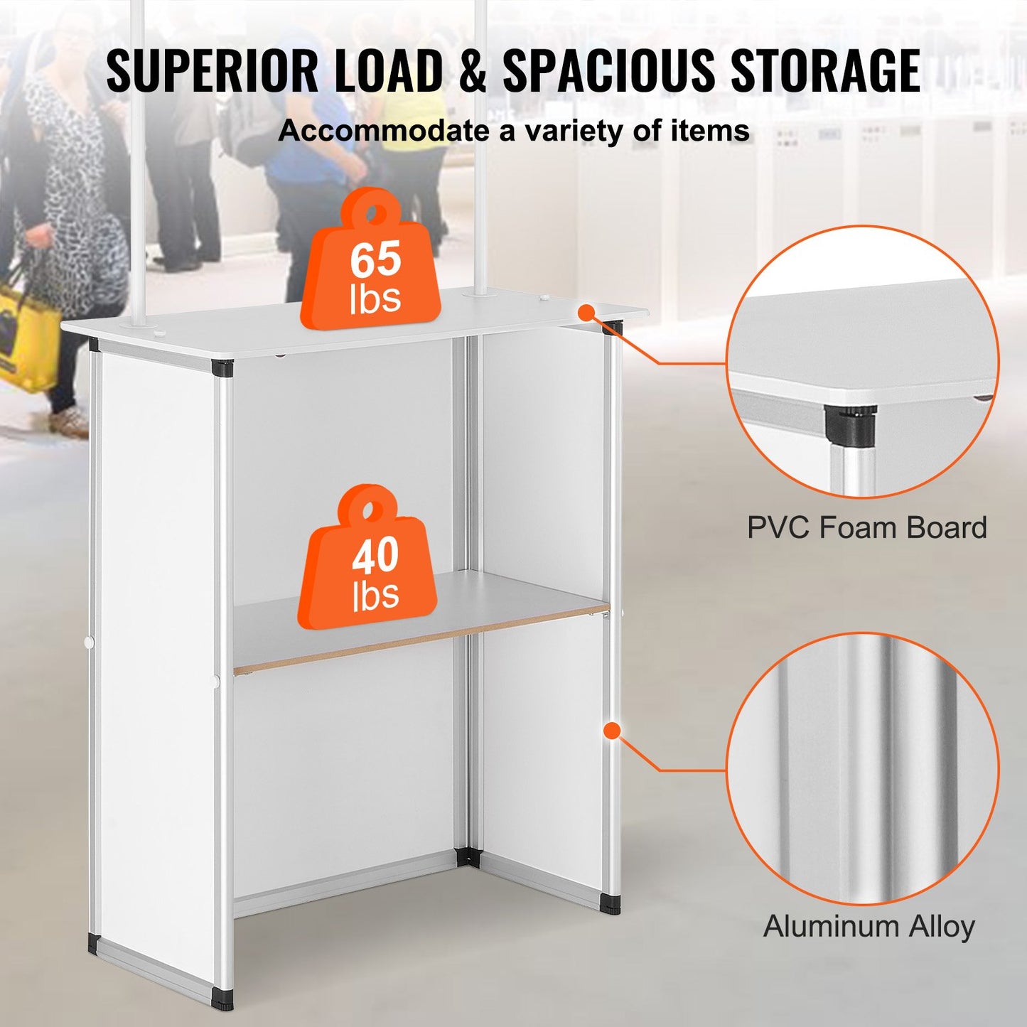 Bärbart mässbord, 78,5 × 38 × 181,5 cm, displaymonter för utställning med vägg, hopfällbart barbord för reklam, popup-podium med förvaringsställ/bärväska