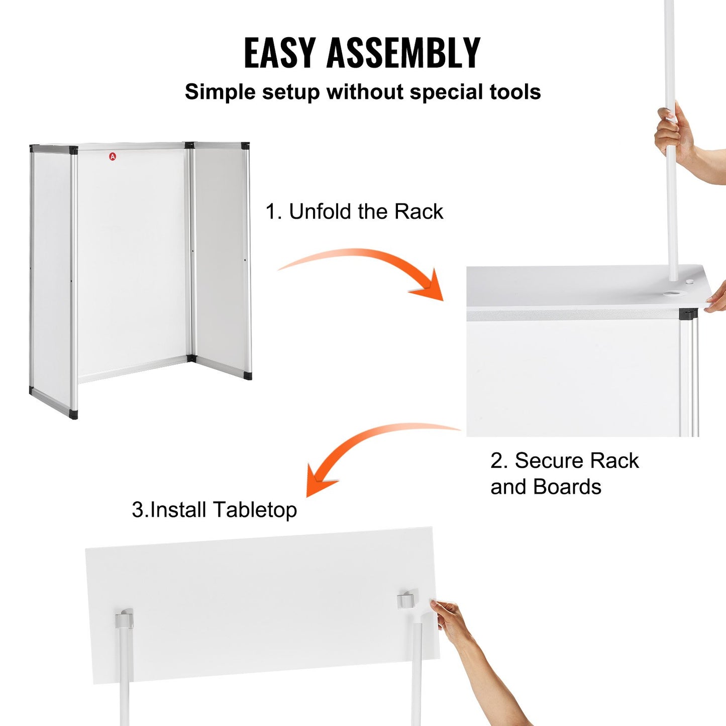 Bärbart mässbord, 78,5 × 38 × 181,5 cm, displaymonter för utställning med vägg, hopfällbart barbord för reklam, popup-podium med förvaringsställ/bärväska