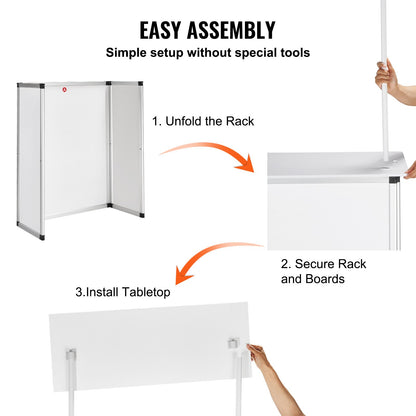 Bärbart mässbord, 78,5 × 38 × 181,5 cm, displaymonter för utställning med vägg, hopfällbart barbord för reklam, popup-podium med förvaringsställ/bärväska