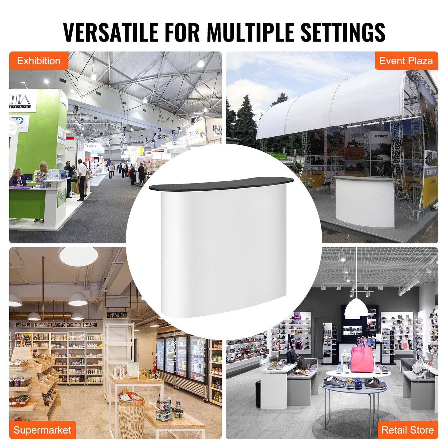 Bärbart mässbord, 130 × 46,5 × 95 cm, displaymonter för mässdisk med vägg, hopfällbart reklambord för detaljhandel, popup-podium med förvaringsställ, bärväska