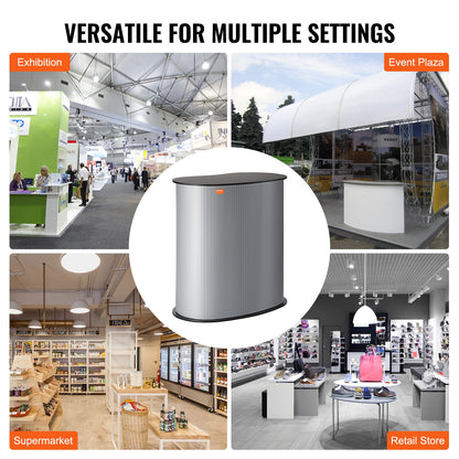 Bärbart mässbord, 90 × 49 × 94 cm, displaydisk för utställning, monter med vägg, hopfällbart barbord för reklam, popup-podium med bärväska
