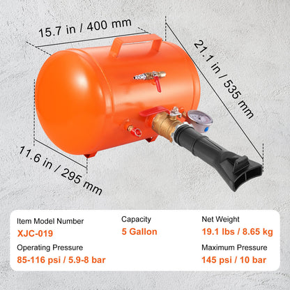 Däckpärlsprängare, 5 gallon/19 liter luftblästring med tryckmätare och handtag, 145 psi sätesverktyg för påfyllningstank, 85-116 psi driftstryck för bil, lastbil, fyrhjuling