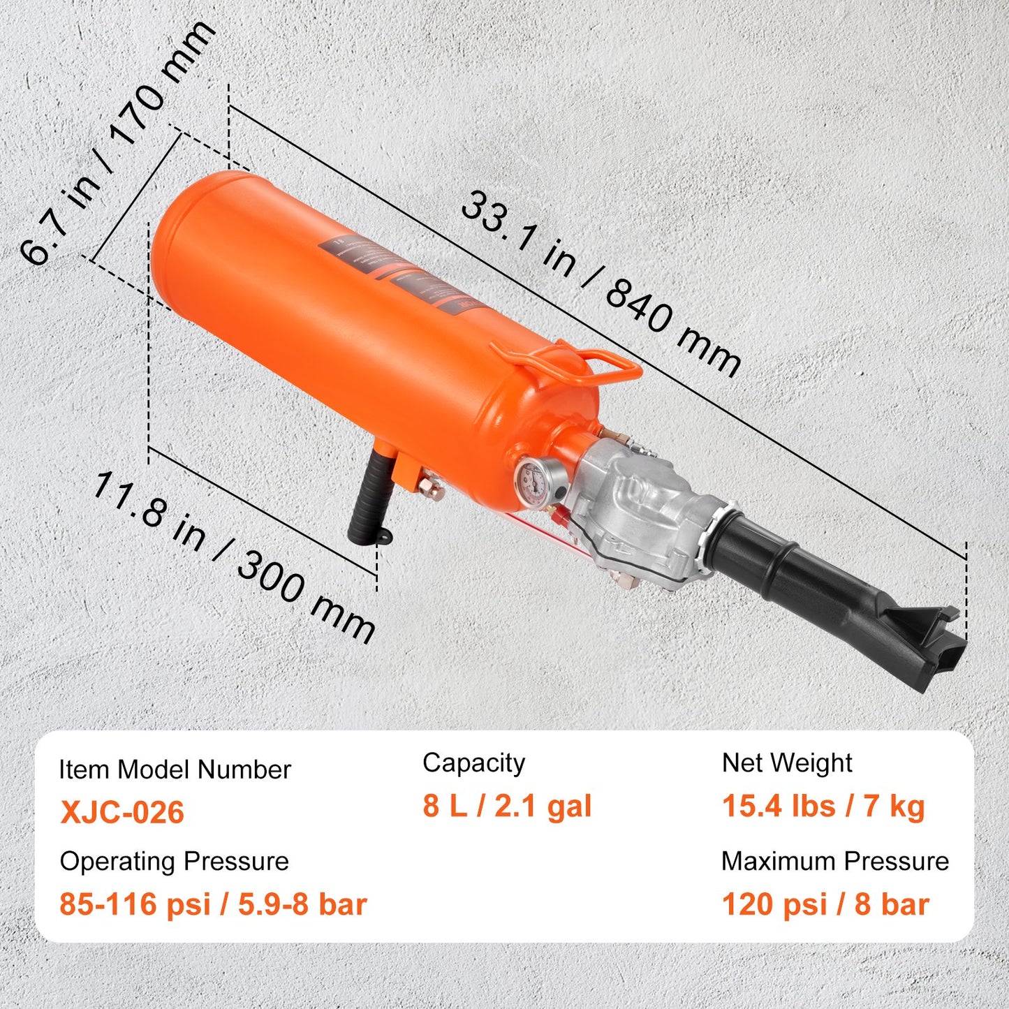 Däcksprängare, 2,1 gal/8 l luftblåsare för däck, 120 psi handhållen blåsare, uppgraderad bärbar däckpumpningsmaskin, 85-116 psi driftstryck för traktor, lastbil, fyrhjuling, bil