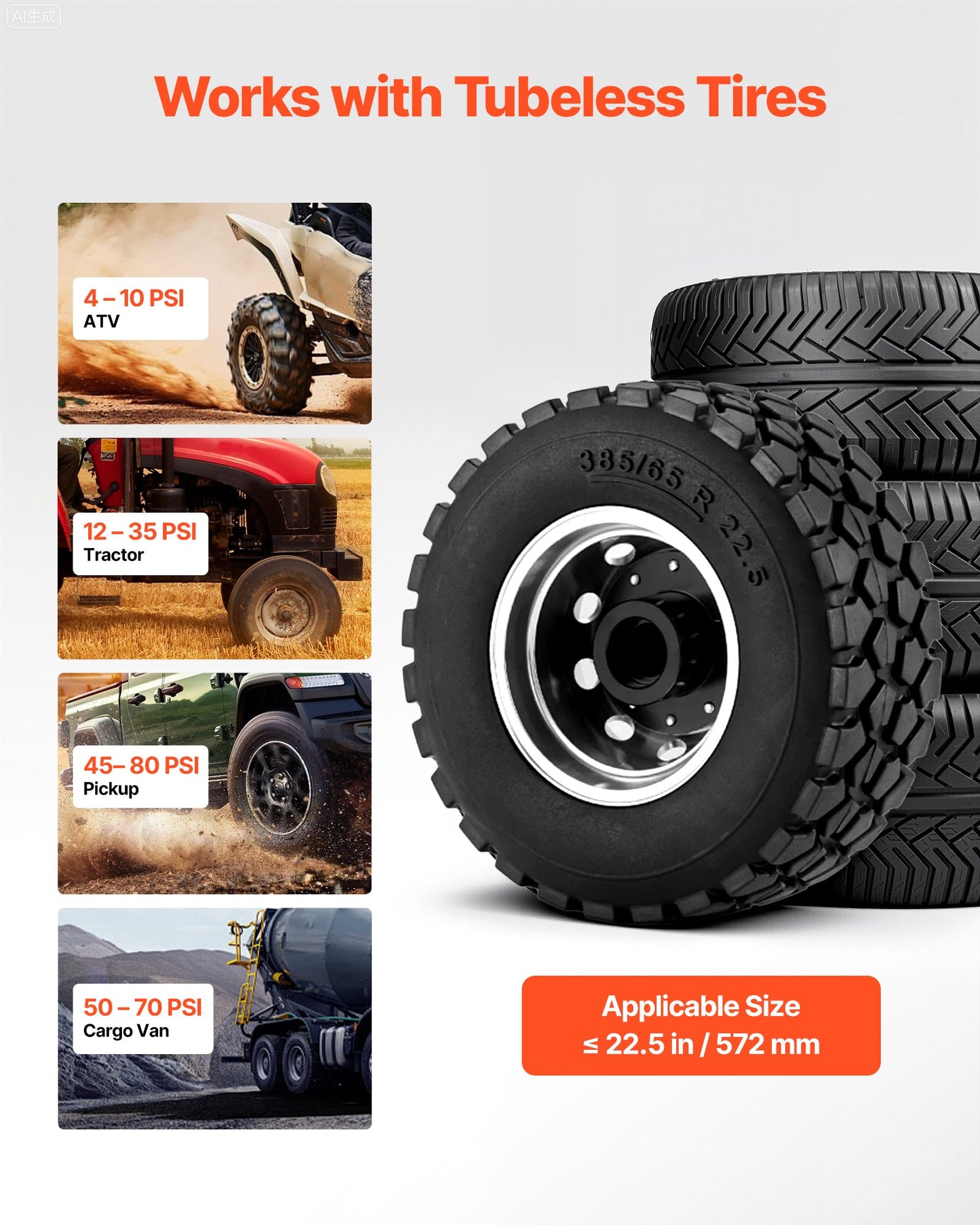 Luftfyllare för däckpärlor, 18,9 l, kraftigt däckpärlsprängverktyg, 87–116 psi arbetstryck, luftfylld sittpumpare för pickup, lastbil, ATV, jeep, skåpbil, trädgårdstraktor, husbil, röd