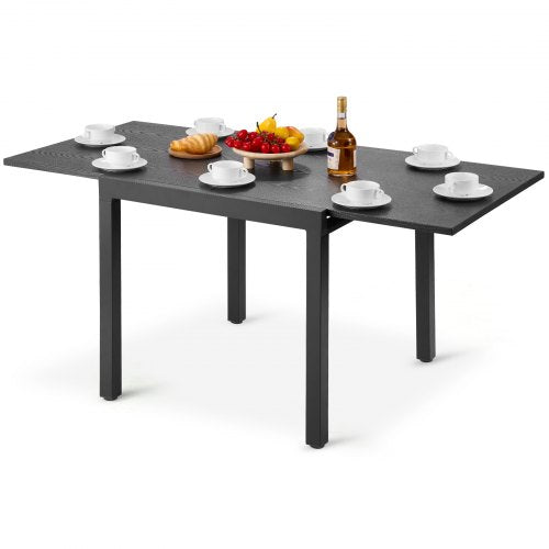 Utbyggbart matbord för utomhusbruk, 80-160 cm rektangulära bistrobord för 4-6 personer, aluminiumram, metallstål, stora vädertåliga möbler för gräsmatta/veranda, mörkgrå