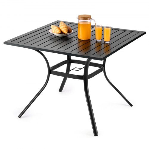 Matbord för utomhusbruk, 94 cm fyrkantiga bistrobord i metall och stål, med 38 mm paraplyhål, stora utomhusmöbler i alla väder för gräsmatta/veranda, svart