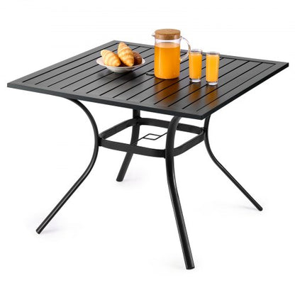 Matbord för utomhusbruk, 94 cm fyrkantiga bistrobord i metall och stål, med 38 mm paraplyhål, stora utomhusmöbler i alla väder för gräsmatta/veranda, svart