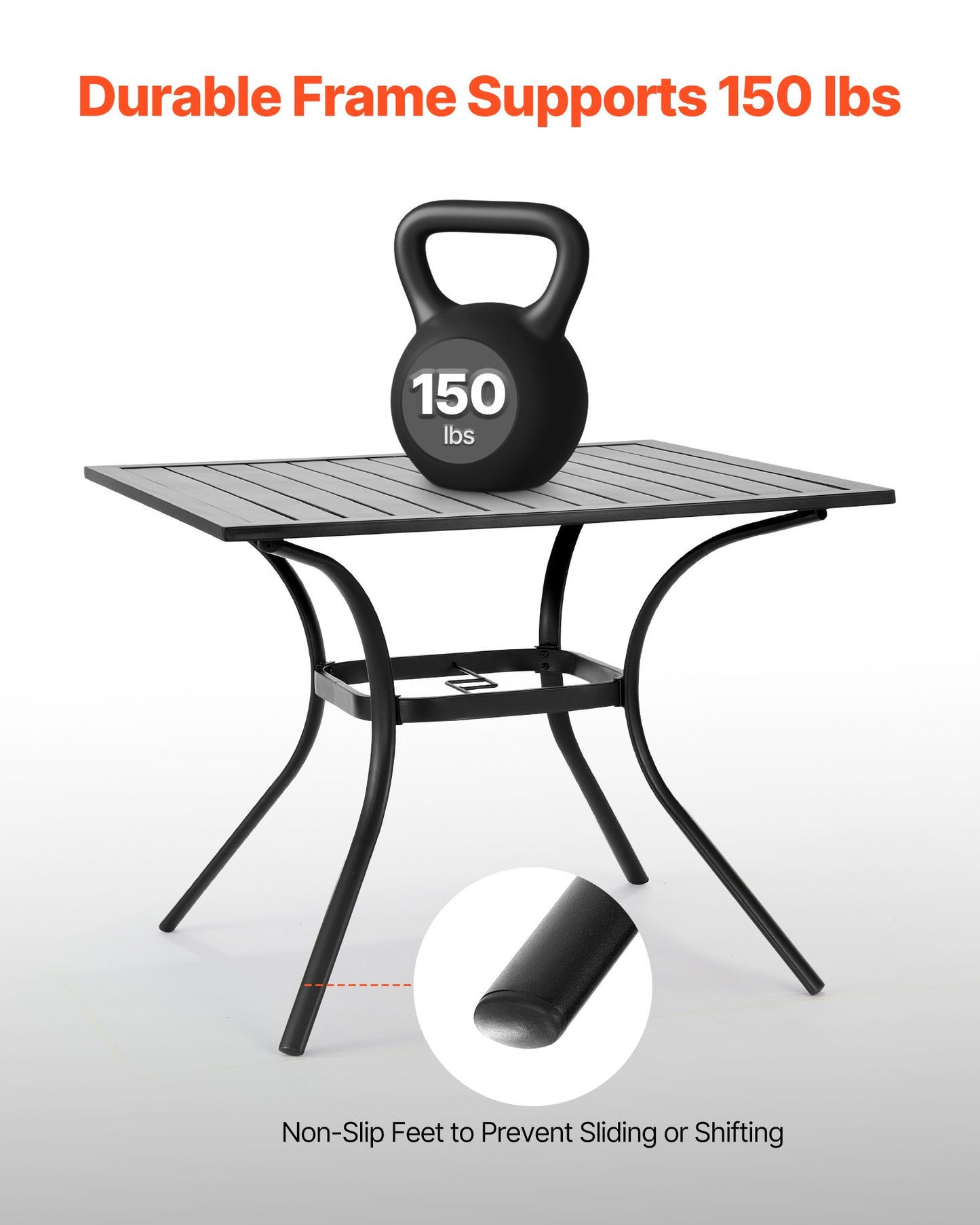 Matbord för utomhusbruk, 94 cm fyrkantiga bistrobord i metall och stål, med 38 mm paraplyhål, stora utomhusmöbler i alla väder för gräsmatta/veranda, svart