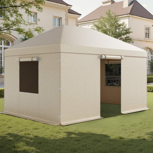 Vinterpaviljongöverdrag passar 3,08 x 4,39 m paviljonger med hård tak, allväderspaviljongöverdrag med sidoväggar och fönster, högdensitets PE-material, slutna förvaringsskydd, paviljonger ingår ej