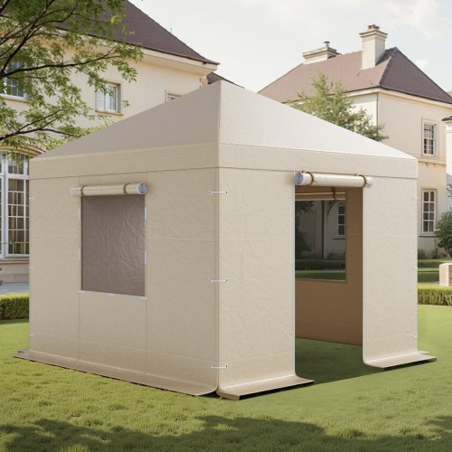Vinterpaviljongöverdrag passar 3,05 x 3,05 m paviljonger med hård tak, allväderspaviljongöverdrag med sidoväggar och fönster, högdensitets PE-material, slutna förvaringsskydd, paviljonger ingår ej