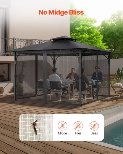 Nät för paviljonger, passar de flesta 10 x 10 x 6,7 fot paviljonggardiner, trädgårdsnät med 4 paneler på sidoväggarna, myggnät för uteplats med dubbel dragkedja, skärm för tak (endast nät)