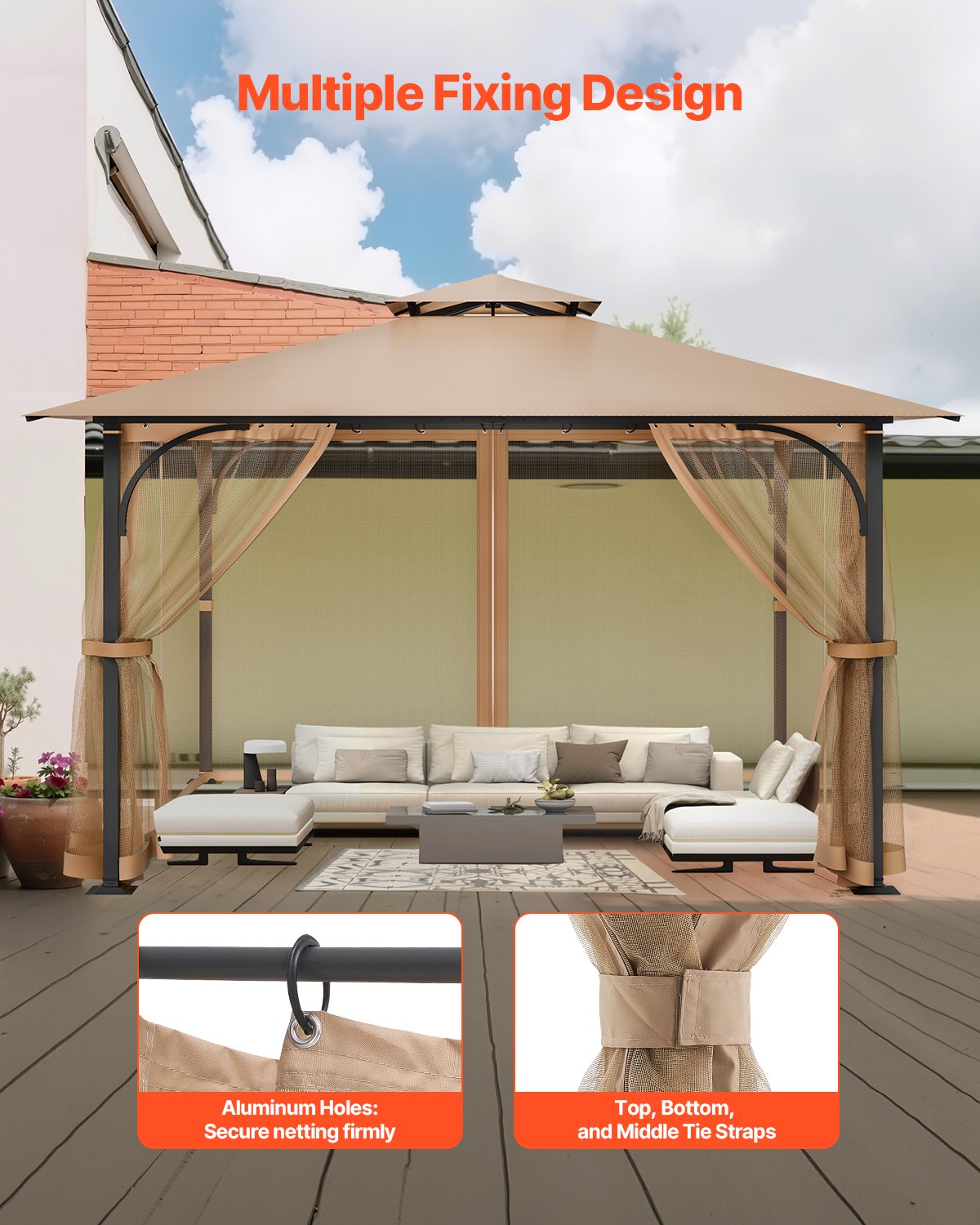 Gazebo Netting Replacement, Fit Most 10 x 10 x 7 FT Gazebo Curtain, Outdoor Garden Net, 4-Panel Sidewall Mesh Net, Patio Midge Netting with Double Zipper, Canopy Screen (Netting Only)