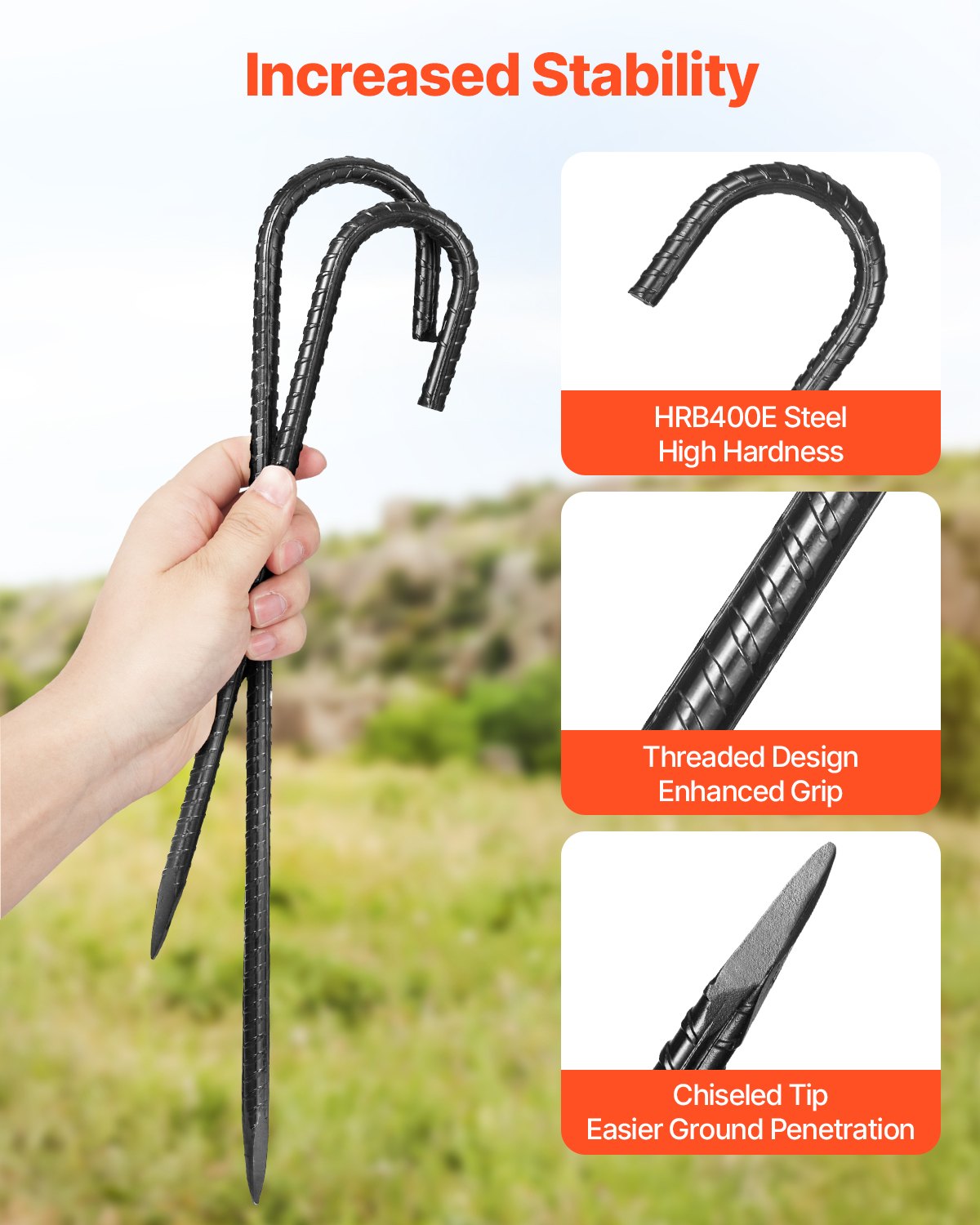 406,4 mm / 16 tum 24-pack armeringsstöttor Kraftiga J-krokar Galvaniserade markankare