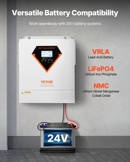 Hybrid solväxelriktare, 3500W, allt-i-ett ren sinusvågsväxelriktare, 24V DC till 220/230V AC, med inbyggd WIFI 100A MPPT solcellsregulator, för off-grid system med blysyralitiumbatteri