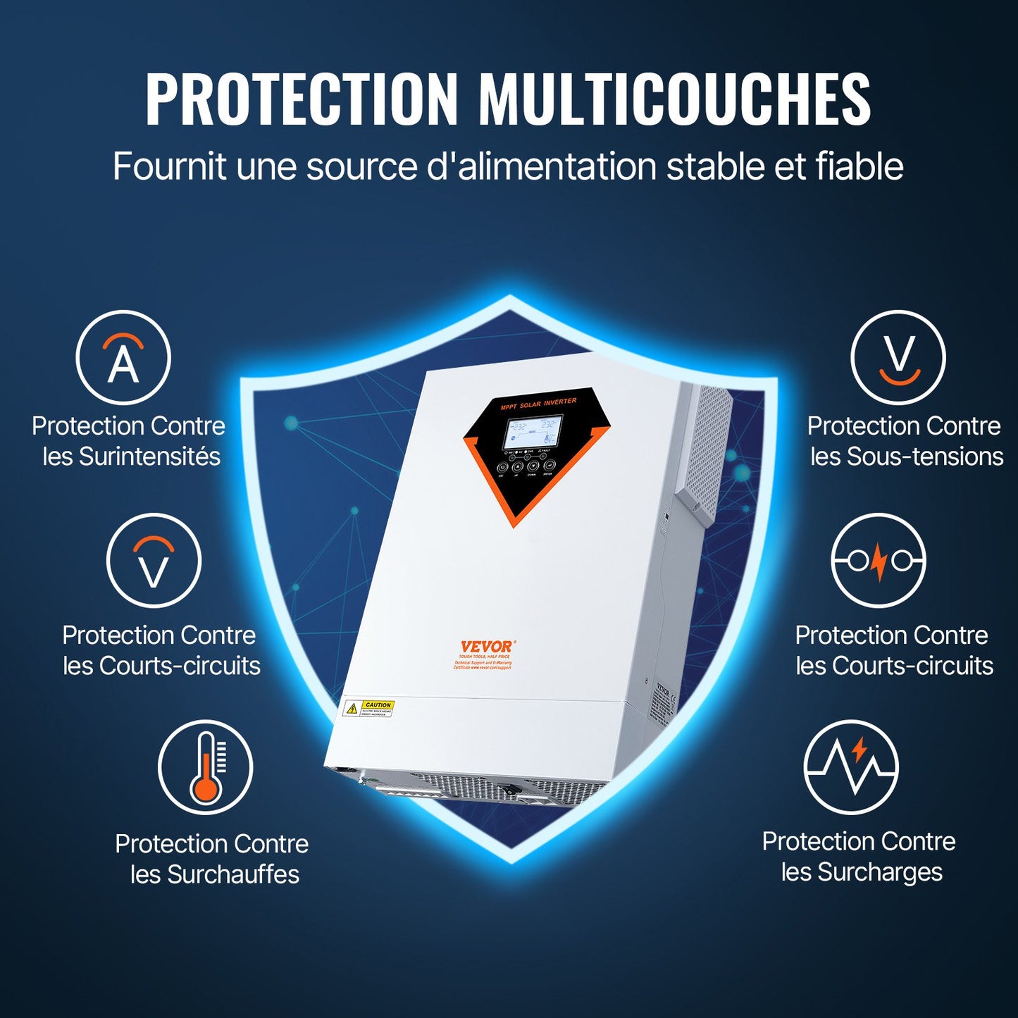 Hybrid solväxelriktare, 5500W, ren sinusvågsladdare för off-grid-växelriktare, 230V AC allt-i-ett-växelriktare med inbyggd 100A MPPT solladdningsregulator, stöd för hybridladdning av solenergi.