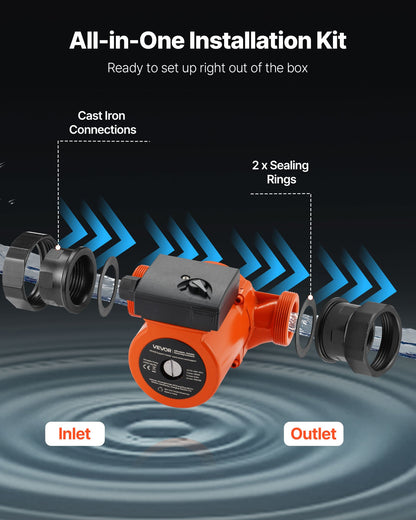 LPS32-8S/180 Gjutjärnscirkulationspump, 3/8 hk, 220-240V 110 l/min varmvattencirkulationspump, gängad anslutning, 3-växlad justering, tyst drift, för värmesystem i hemmet