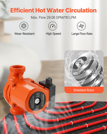 LPS32-8S/180 Gjutjärnscirkulationspump, 3/8 hk, 220-240V 110 l/min varmvattencirkulationspump, gängad anslutning, 3-växlad justering, tyst drift, för värmesystem i hemmet