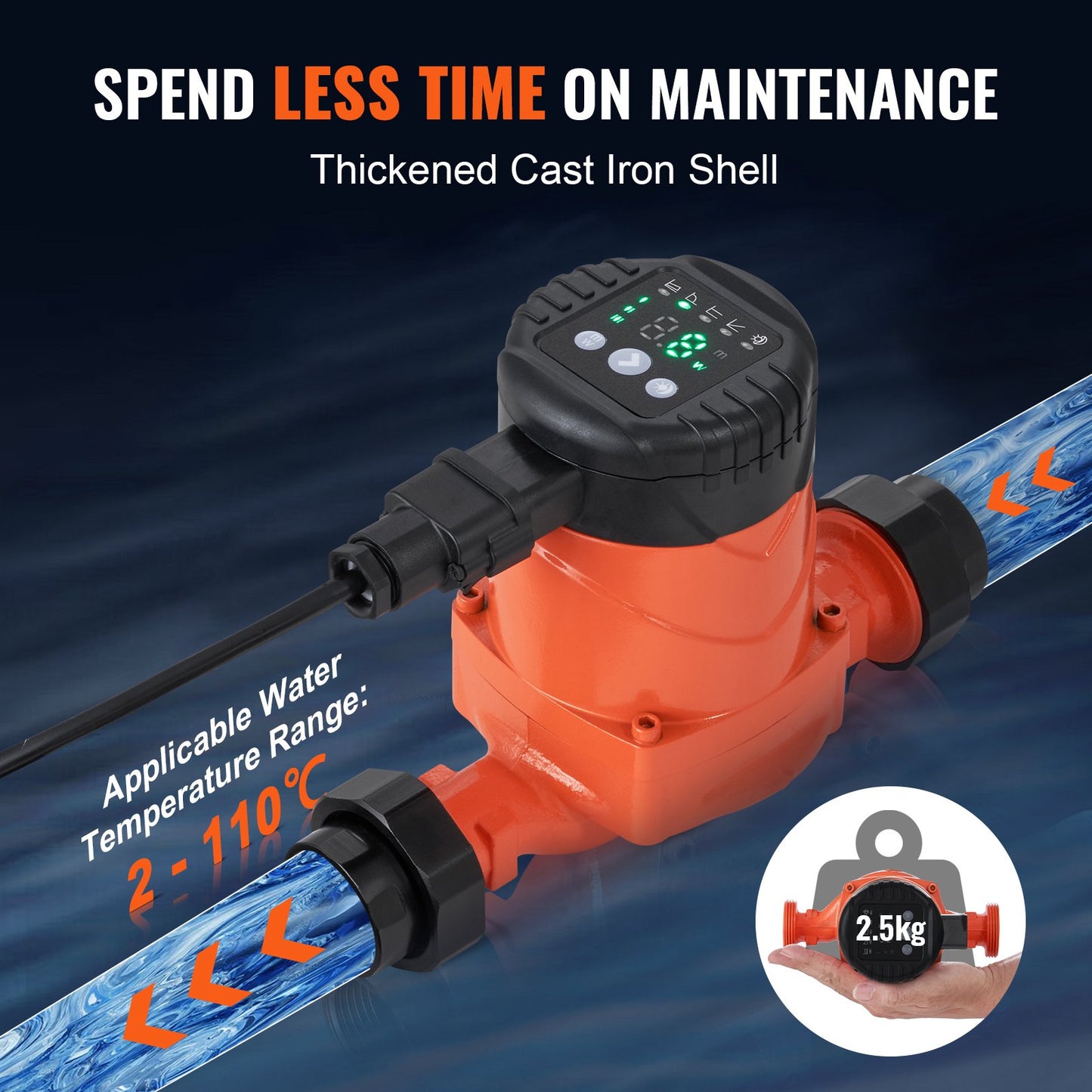 LPS25-4BP-180 Varmvattencirkulationspump, 220V, 22W 50 L/min Högeffektiv cirkulationspump, EMC Automatisk vattencirkulationspump 38 mm (1,5") Gängad NPT-cirkulationspump för varmvattenberedare