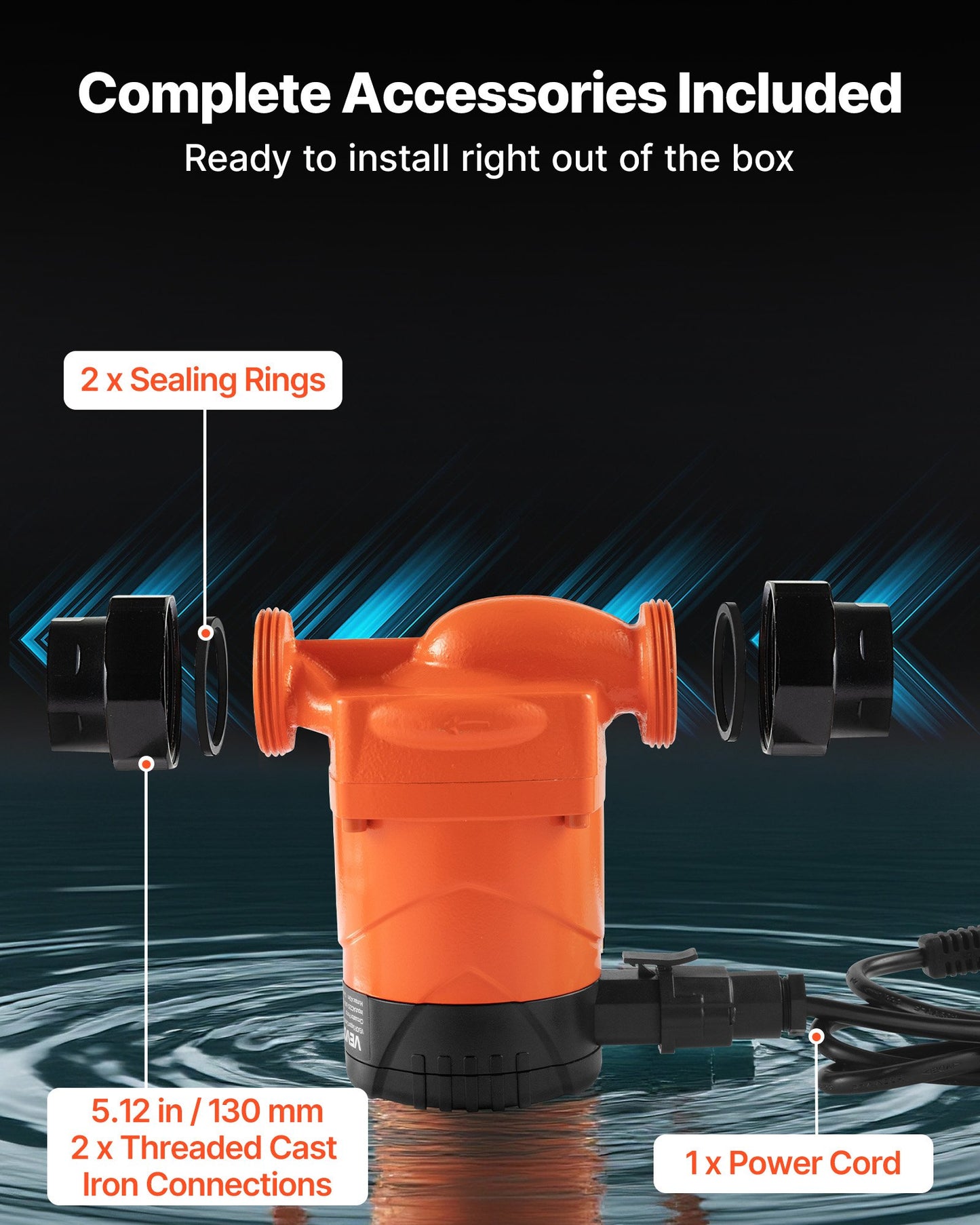 LPS25-6BP/130 Högeffektiv cirkulationspump, 58 LPM, 4 M maxlyft, gjutjärns varmvattencirkulationspump, gängad anslutning, backventil, tyst drift, för värmesystem i hemmet