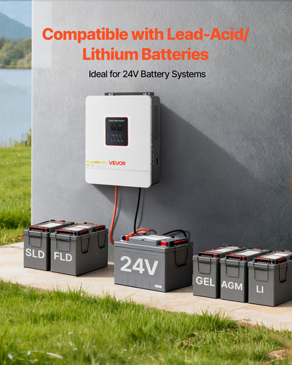 4000W Hybrid Solar Inverter, 24V DC to 230V AC, Pure Sine Wave Power Inverter Charger, with Built-in 120A MPPT Solar Controller, WiFi Module, Single-Phase, for Lead Acid Lithium Battery Off-Grid