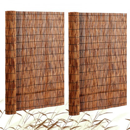 Naturligt vassstaket, 1,2 m x 5,6 m, 2-pack vassskärmgardiner balkongvassstaket i rulle för utomhusbruk bakgård uteplats, dekorativt staket för bakgård trädgårdsstaket avdelare, insynsskyddspanel, brun