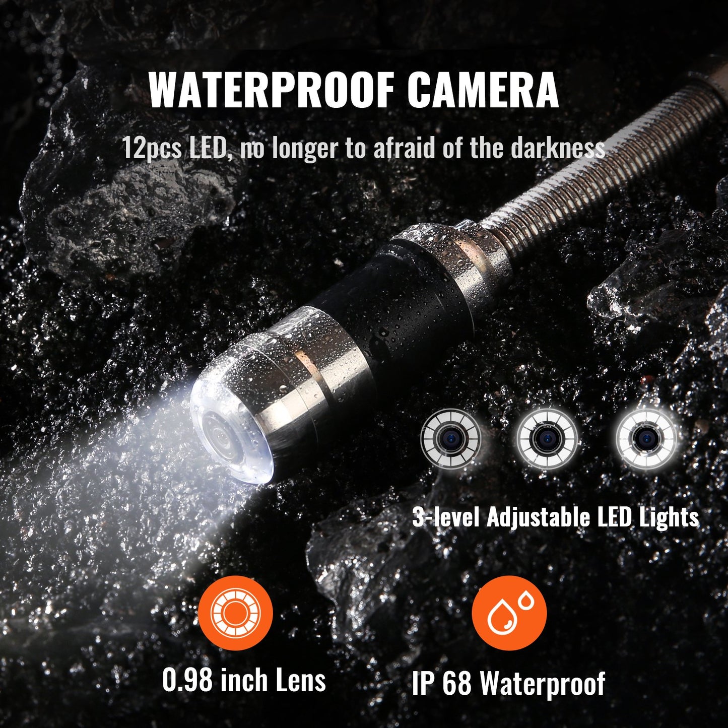 Avloppskamera, 50 m, 7-tums rörledningsinspektionskamera med DVR-funktion, vattentät IP68-kamera, 12 st justerbara LED-lampor, med ett 16 GB SD-kort för avloppsledning, kanal och avloppsrör