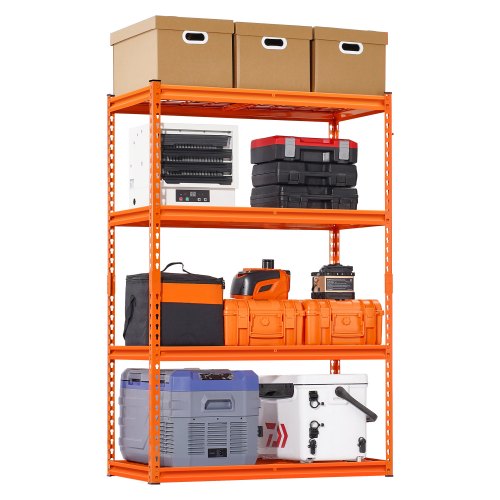 Förvaringshyllor, 2400 lbs, 4-våningars kraftiga garagehyllor, 20" D x 40" B x 60" H Justerbara metallhyllor för industriella hyllenheter, verktygshylla, för kök, lager, källare, orange